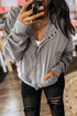 Waffle Knit Zip Front Snap Placket Hooded Patchwork Drop Shoulder Jacket